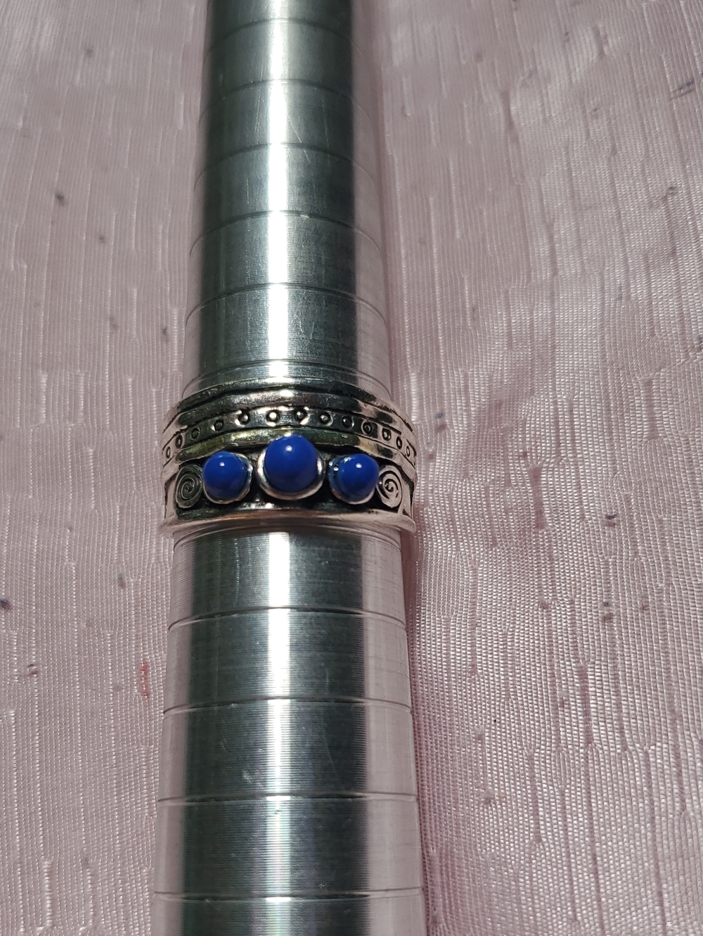 Blue Stone Silver Band Ring - Size 7 1/2 Women's Fashion Jewelry